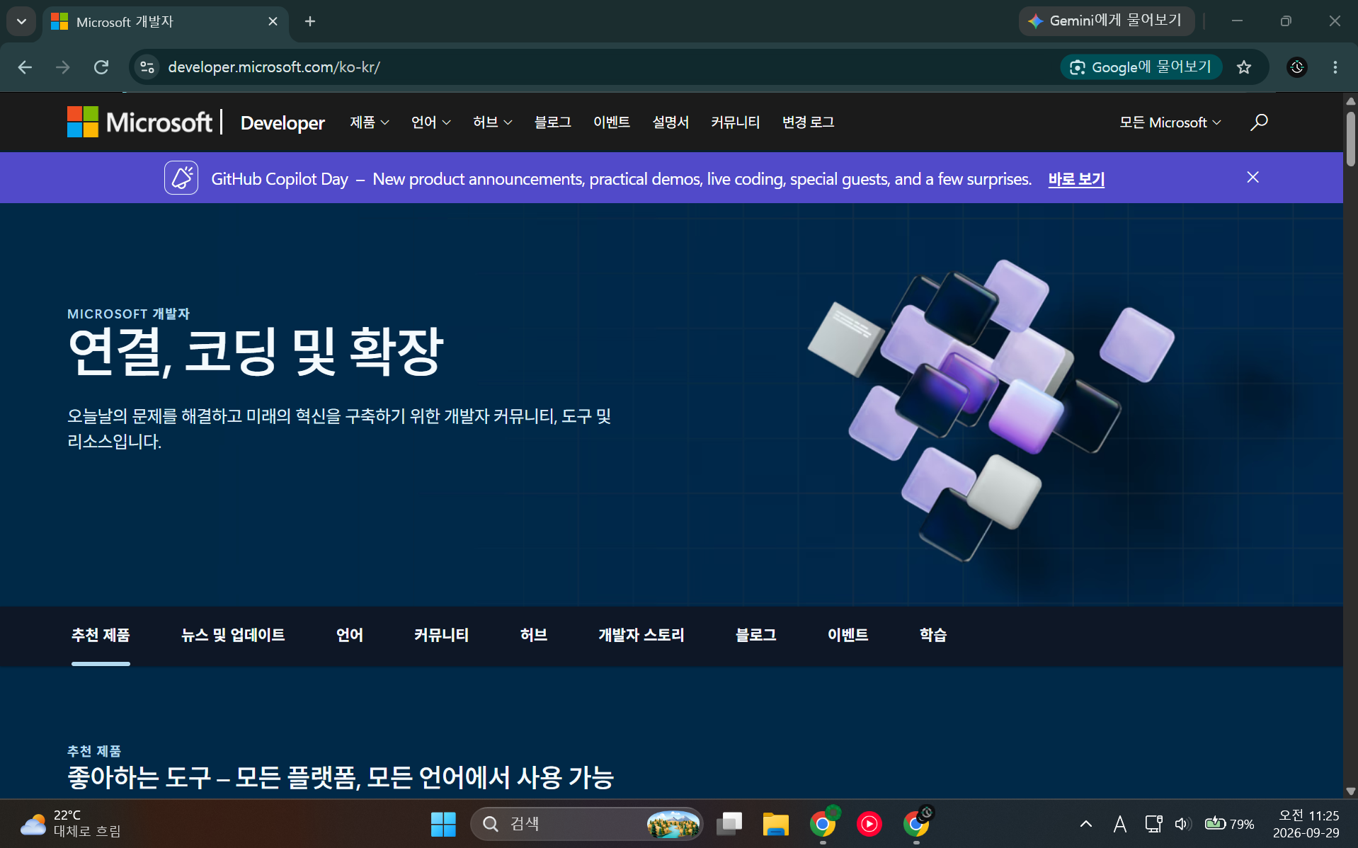 브라우저에서 측정할 웹사이트를 연 화면
